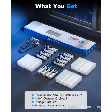 12P 1,5V AAA 1300mWh dobíjecí lithiová baterie USB-C